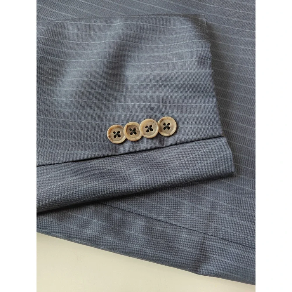 David Donahue Mens Blue Striped Wool Sport Coat Blazer 40R 2 Button D603